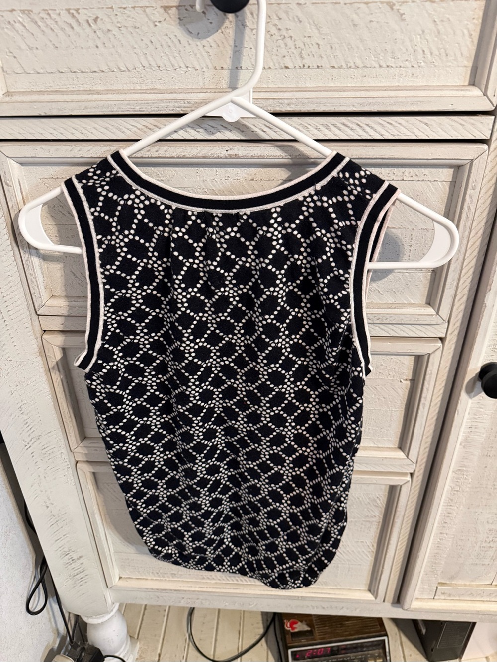 Talbots Black Tank Top with White Lattice Pattern